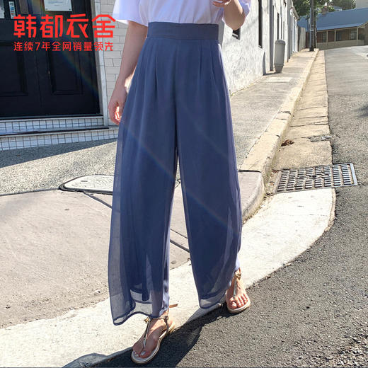 韩都衣舍2021夏新款女裤韩版温柔风垂感雪纺阔腿休闲裤GQ10380耒 商品图0
