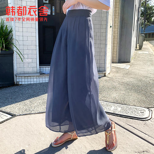 韩都衣舍2021夏新款女裤韩版温柔风垂感雪纺阔腿休闲裤GQ10380耒 商品图2