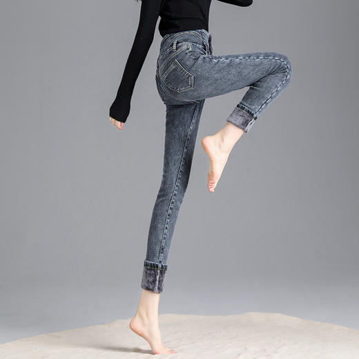 【收腹+塑形+温暖牛仔裤】加绒高腰牛仔裤 轻松Get大长腿 多扣高弹 显瘦显高 修身铅笔裤 商品图5