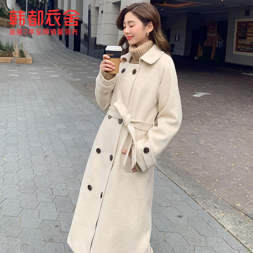 韩都衣舍2019韩版女装冬装新款显瘦纯色双排扣毛呢外套NH0895煜 商品图0