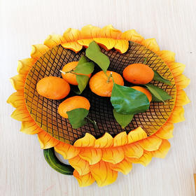 彩艺缘 彩绘木雕瓜果水果盘 向日葵形状 全实木纯手工制作