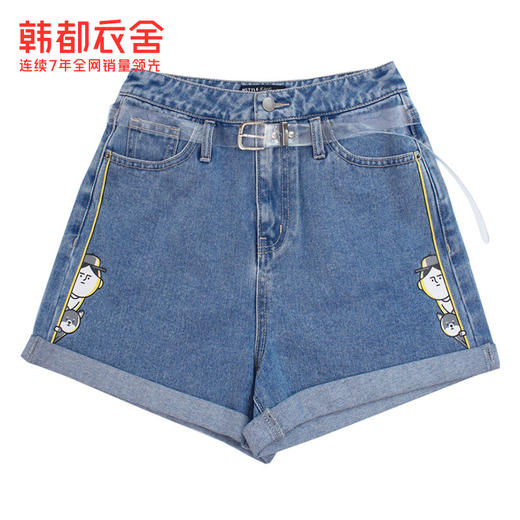 [IP联名]韩都衣舍2021夏装新款蓝色翻边印花短裤牛仔裤女EB0129璎 商品图4