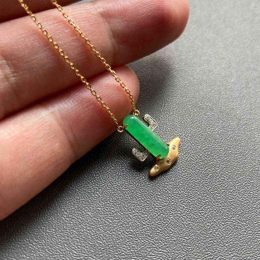 冰种阳绿翡翠仙人掌锁骨链18k黄金白金钻石镶嵌 商品图6