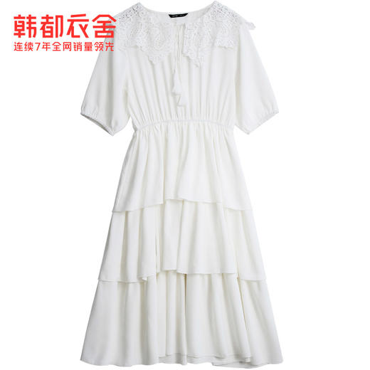 韩都衣舍2021韩版女装夏装蕾丝雪纺仙女蛋糕裙白色连衣裙OK1431鲲 商品图4