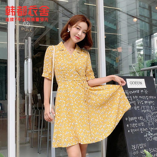 韩都衣舍韩版女网红翻领系带碎花气质连衣裙PT9164 商品图1