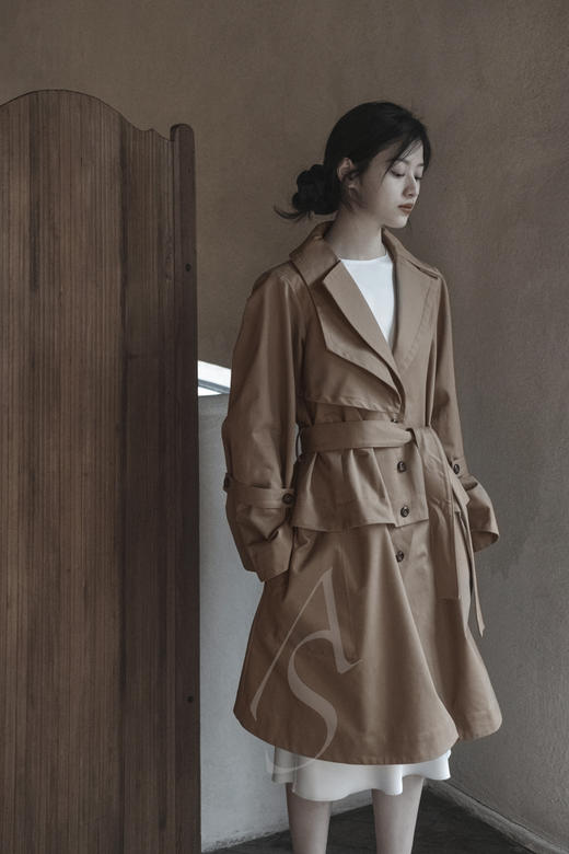 Palmer Harding 驼棕色/藏蓝色解构腰带长外套 商品图0