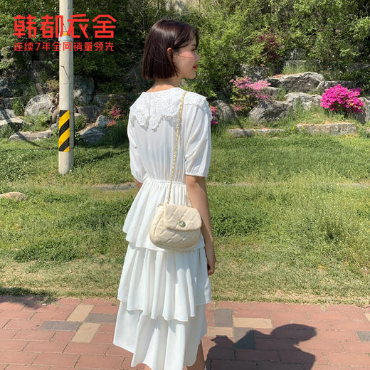 韩都衣舍2021韩版女装夏装蕾丝雪纺仙女蛋糕裙白色连衣裙OK1431鲲 商品图1