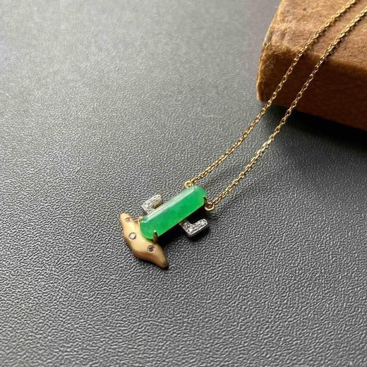 冰种阳绿翡翠仙人掌锁骨链18k黄金白金钻石镶嵌 商品图0