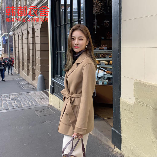 韩都衣舍2021春装新款女装双面呢大衣毛呢开衫外套女PV9022勝 商品图1