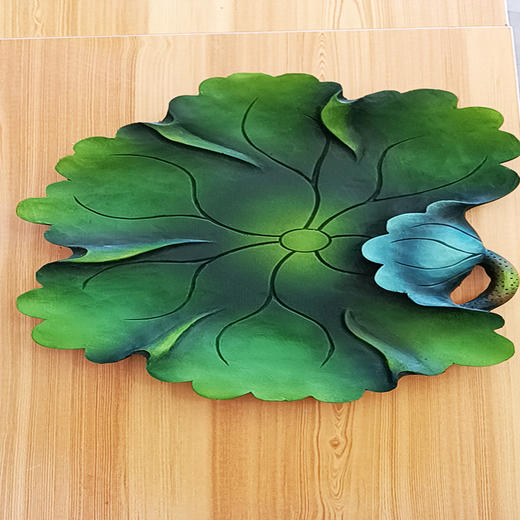 彩艺缘 彩绘木雕瓜果水果盘 荷花叶子形状 全实木纯手工制作 商品图0