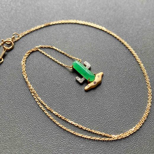 冰种阳绿翡翠仙人掌锁骨链18k黄金白金钻石镶嵌 商品图2