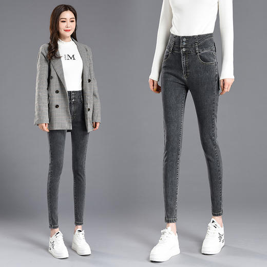 【收腹+塑形+温暖牛仔裤】加绒高腰牛仔裤 轻松Get大长腿 多扣高弹 显瘦显高 修身铅笔裤 商品图2