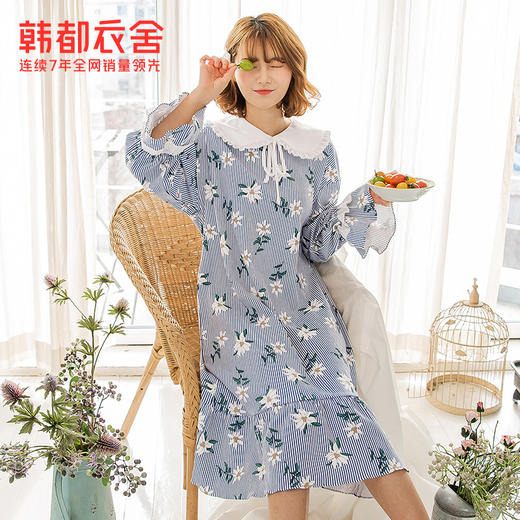 韩都衣舍2019春装新款女装韩版碎花甜美拼接宽松连衣裙OM88015槿 商品图0