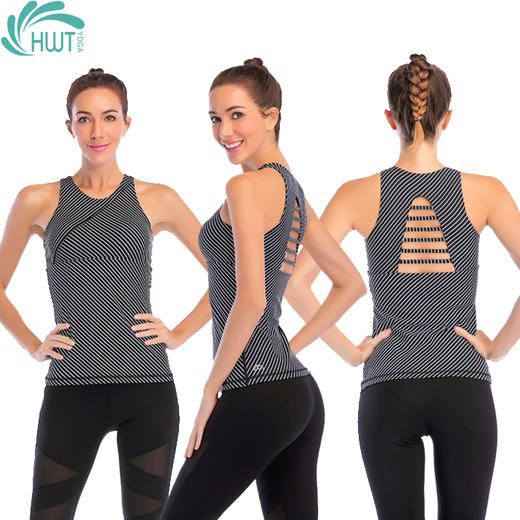 【新年买一赠一】华威特 瑜伽黑白条型圆领背心 商品图0