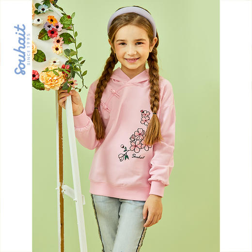 【清仓】【清仓】水孩儿女童中式连帽卫衣2022春秋季中大童盘扣卫衣中国风潮唐装 商品图4