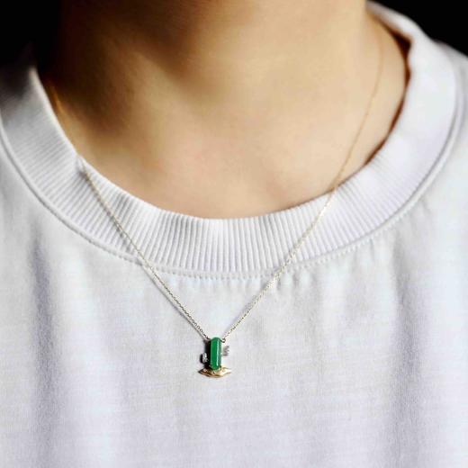 冰种阳绿翡翠仙人掌锁骨链18k黄金白金钻石镶嵌 商品图9