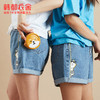 [IP联名]韩都衣舍2021夏装新款蓝色翻边印花短裤牛仔裤女EB0129璎 商品缩略图1