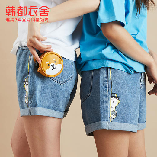 [IP联名]韩都衣舍2021夏装新款蓝色翻边印花短裤牛仔裤女EB0129璎 商品图1