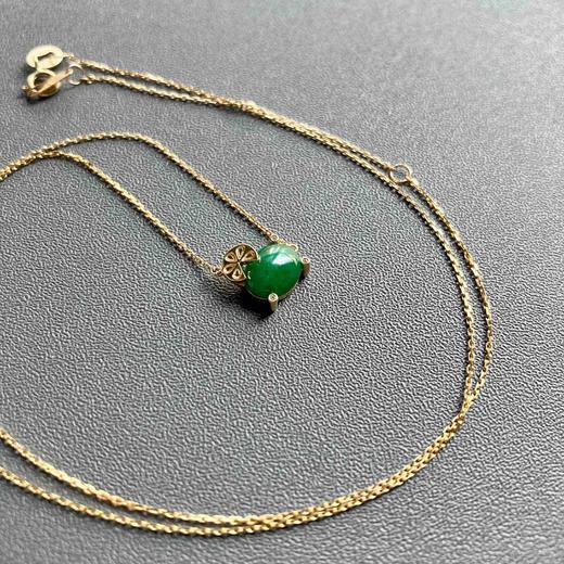 糯冰种浓绿翡翠蛋面锁骨链18k黄金钻石镶嵌 商品图0