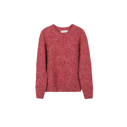 METTE羊绒世家冬女圆领100%山羊绒时尚绞花红白混色保暖针织毛衣 商品图5