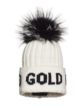 Goldbergh - Hodd, Knitted Beanie Real Raccoon Fur - White - 女装 - 毛线帽 - 白色/黑色
