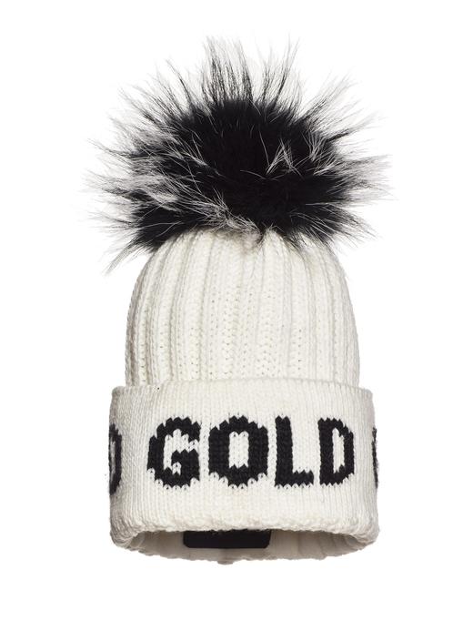 Goldbergh - Hodd, Knitted Beanie Real Raccoon Fur - White - 女装 - 毛线帽 - 白色/黑色 商品图0