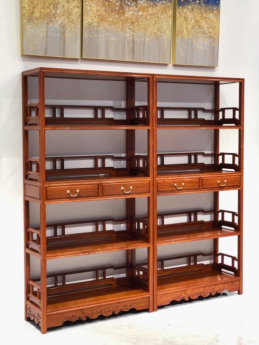 红桥红  家具严选  缅甸花梨（大果紫檀）  【198双抽屉 罗锅枨围栏 明式书架】 商品图2