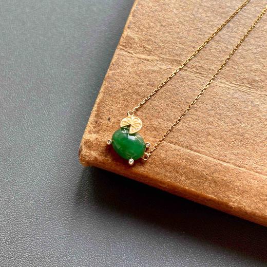 糯冰种浓绿翡翠蛋面锁骨链18k黄金钻石镶嵌 商品图2