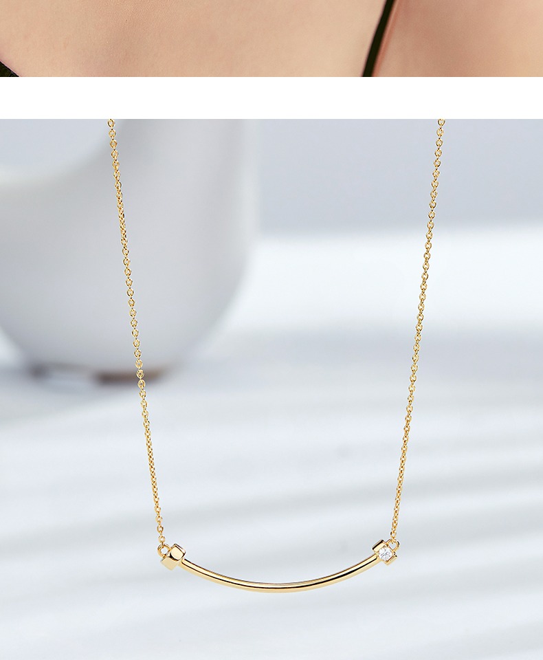 caromay925银微笑项链女简约笑脸锁骨链网红潮气质颈链小众设计感