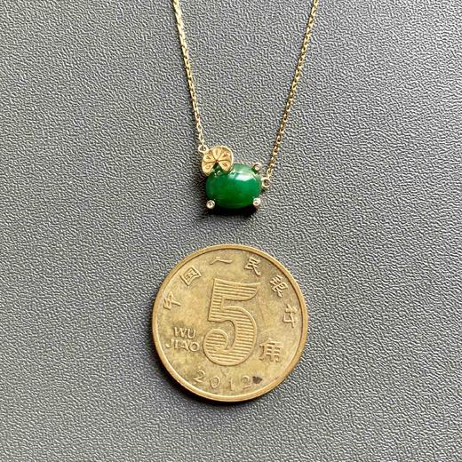 糯冰种浓绿翡翠蛋面锁骨链18k黄金钻石镶嵌 商品图3