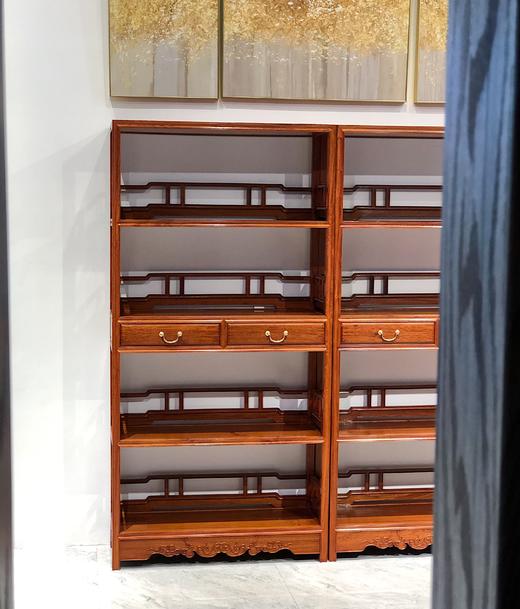 红桥红  家具严选  缅甸花梨（大果紫檀）  【198双抽屉 罗锅枨围栏 明式书架】 商品图1