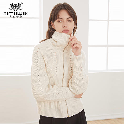 METTE羊绒世家秋冬女士100%山羊绒外套加厚保暖针织开衫镂空外套 商品图0