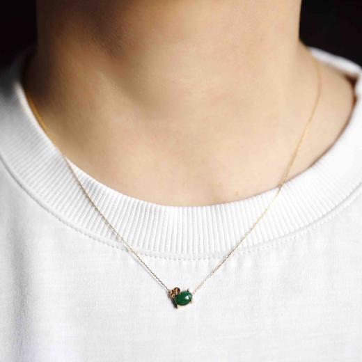 糯冰种浓绿翡翠蛋面锁骨链18k黄金钻石镶嵌 商品图8