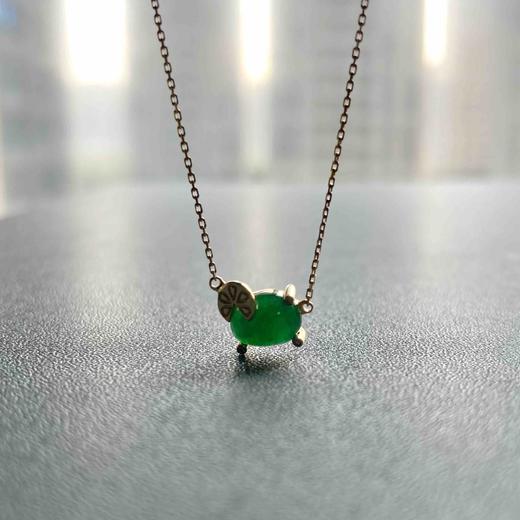 糯冰种浓绿翡翠蛋面锁骨链18k黄金钻石镶嵌 商品图7