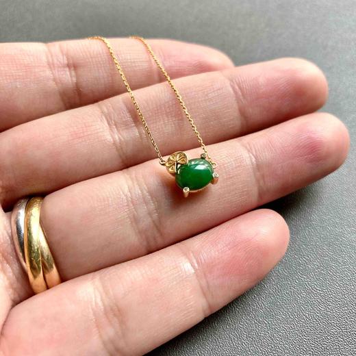 糯冰种浓绿翡翠蛋面锁骨链18k黄金钻石镶嵌 商品图6