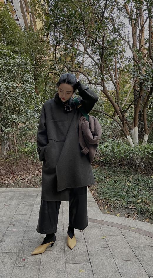 HIDEMI 羊驼毛大口袋简约设计感小立领大衣 商品图8