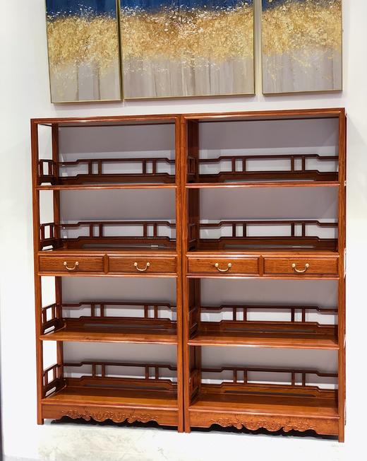 红桥红  家具严选  缅甸花梨（大果紫檀）  【198双抽屉 罗锅枨围栏 明式书架】 商品图6