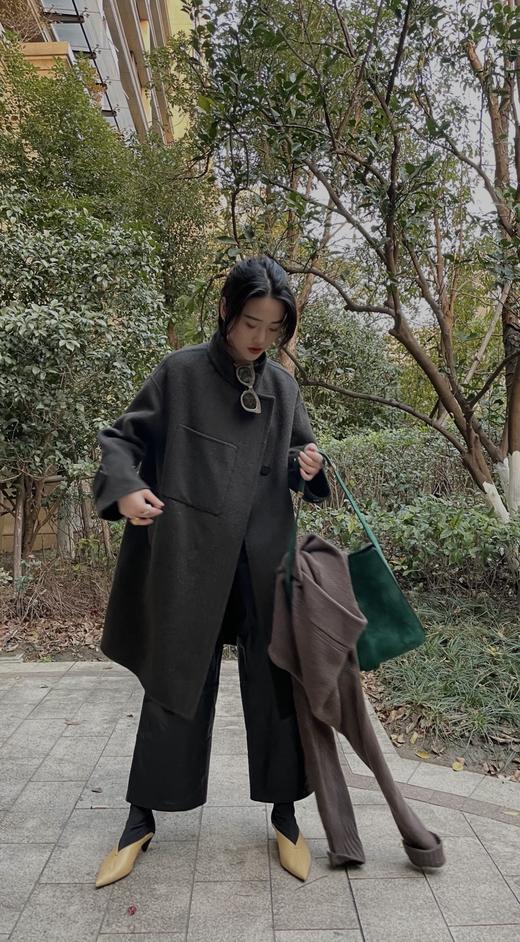 HIDEMI 羊驼毛大口袋简约设计感小立领大衣 商品图9