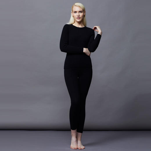 羊绒世家秋冬女弹力加厚羊绒保暖裤修身显瘦黑色冬高腰打底秋裤 商品图1