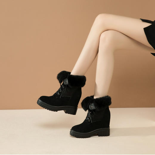 OLD-6663新款时尚气质真皮圆头加厚保暖坡跟雪地靴 商品图2