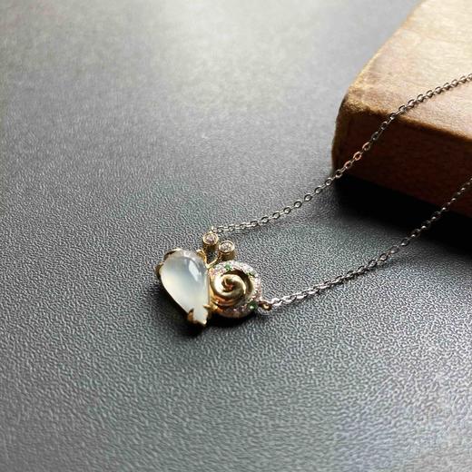 高冰种翡翠蜗牛锁骨链项链18k黄金白金钻石沙弗莱镶嵌 商品图1