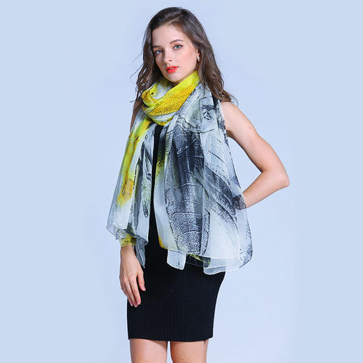 优品堂“水墨朦胧”桑蚕丝丝巾高档礼品围巾喷绘 商品图10