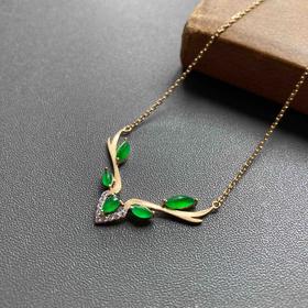 高冰种阳绿翡翠一鹿有你项链锁骨链18k黄金钻石镶嵌