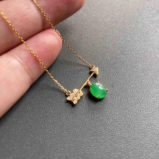 冰种阳绿翡翠蛋面丘比特锁骨链18k黄金钻石镶嵌 商品图7