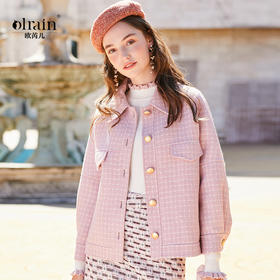 欧芮儿秋冬新宽松格子毛呢外套短款双面呢大衣