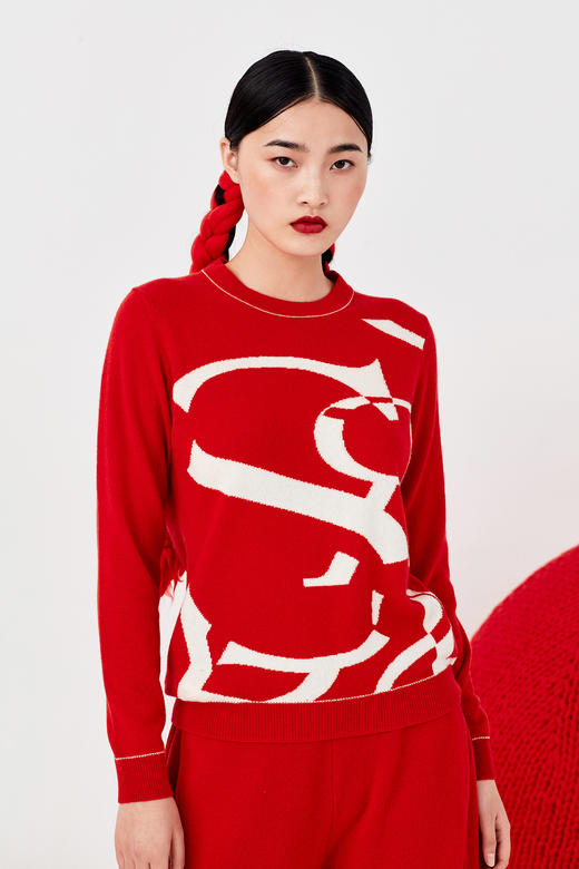 秋冬 圆领撞色羊绒女套衫 SJF92W216N 商品图0
