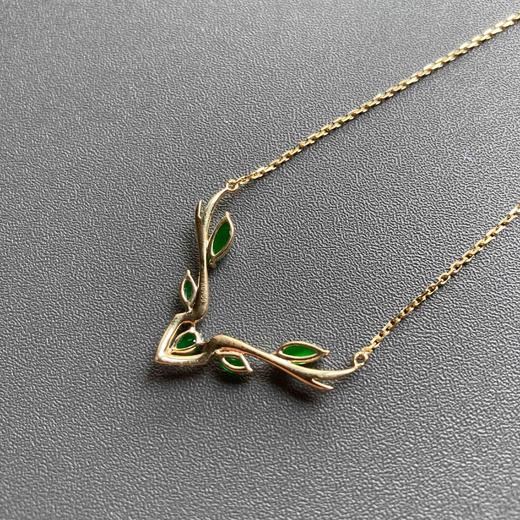 高冰种阳绿翡翠一鹿有你项链锁骨链18k黄金钻石镶嵌 商品图5