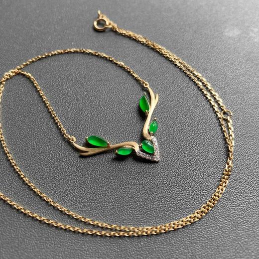 高冰种阳绿翡翠一鹿有你项链锁骨链18k黄金钻石镶嵌 商品图3