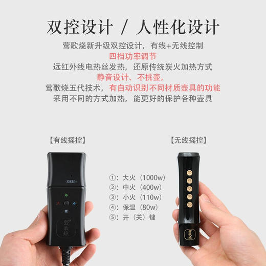 【样品清仓4折，仅1件，无货退款】莺歌烧黑底描金银兰花静音电陶炉家用红外小型迷你烧水煮茶器（无货退款） 商品图3