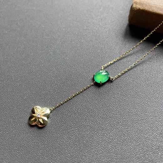 高冰种阳绿蛋面四叶草锁骨链18k黄金钻石镶嵌 商品图1